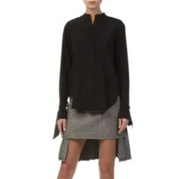 Rag & Bone Dylan Black 100% Silk Tie Cuff Cutout Back Blouse Tunic XS Luxury - Picture 5 of 15